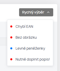 Administrace zboží - rychlý výběr z uložených pravidel